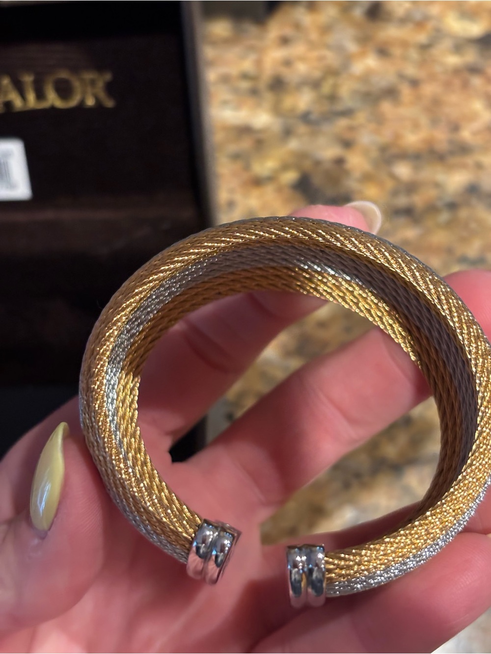 ALOR Multicolor Cable Bangle Bracelet - Gold, Silver, Blue Oversized 16 row - Picture 4 of 8